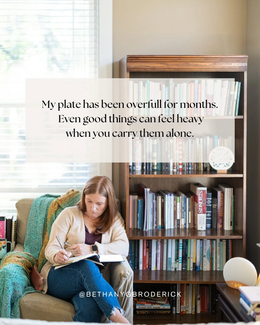 What started as our regular Sunday night marriage check-in ended with me crying through a box of tissues. 

My baffled husband asked what was wrong.

&ldquo;Nothing.&rdquo; I replied, then another sob, &ldquo;Everything.&rdquo;

My plate has been ove