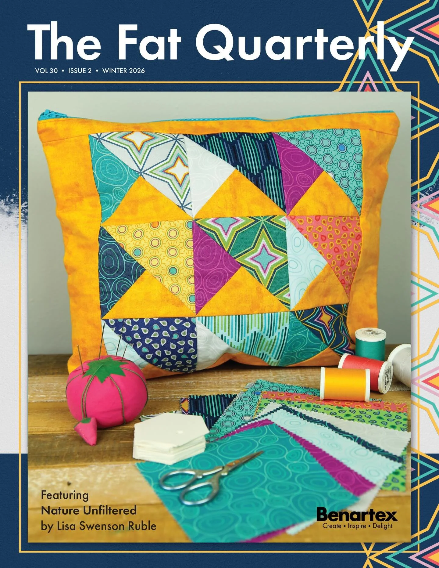 I&rsquo;m excited that the Winter issue of Benartex&rsquo;s Fat Quarterly print newsletter features my Nature Unfiltered fabric! The issue includes patterns for 2 projects (the zip pouch on the cover and the improv curved wall quilt -swipe to see), 5