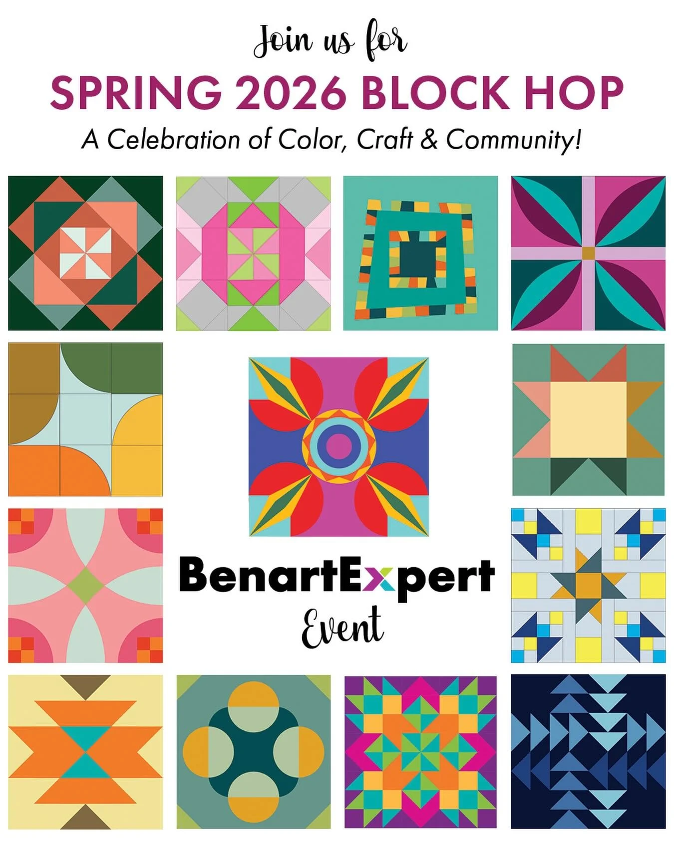 Looking for a spring project? Join the Benartexperts for a Spring 2026 Block Hop featuring Superior Solids! Every Thursday, the featured designer will share instructions for their block, so you can sew along! Each block is made using up to 6 Superior