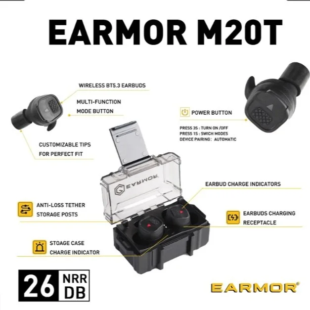 EARMORE M20T Bluetooth Electronic Ear Buds - 26bd NRR