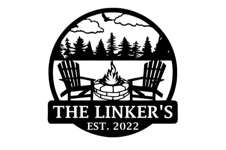 Custom metal sign personalized campfire and chairs