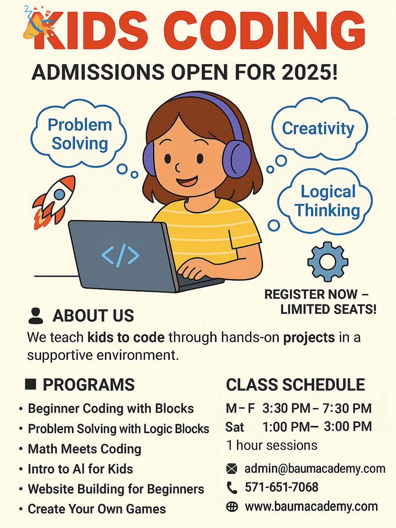 Enroll now for our Kids Coding class and foster critical thinking skills! 
#BaumAcademy #KidsCoding #키즈코딩 #센터빌 #버지니아