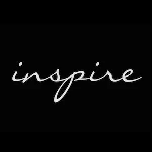 The image features the word 'inspire' written in white cursive font on a black background.