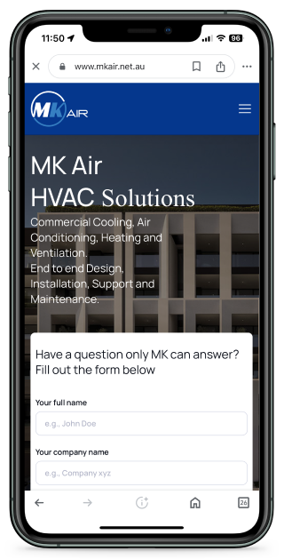 Decorative image of the MKAir website on a small handset, mobile device.