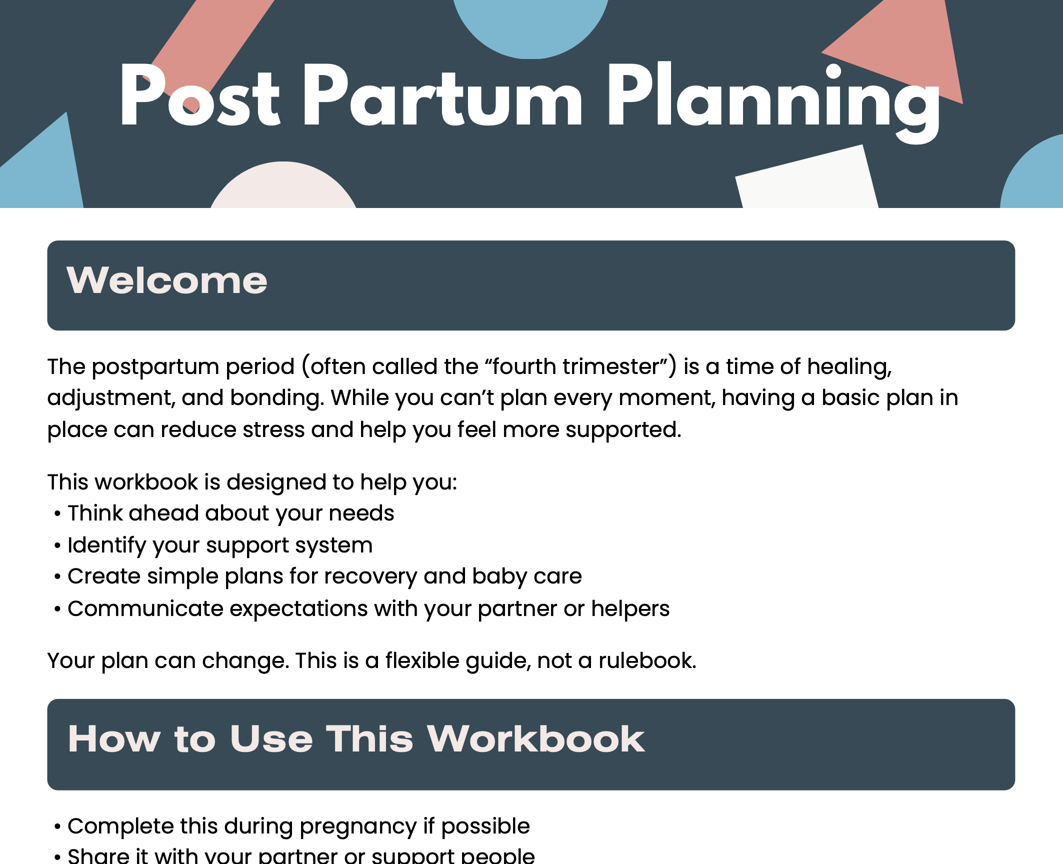 Postpartum Planning Workbook