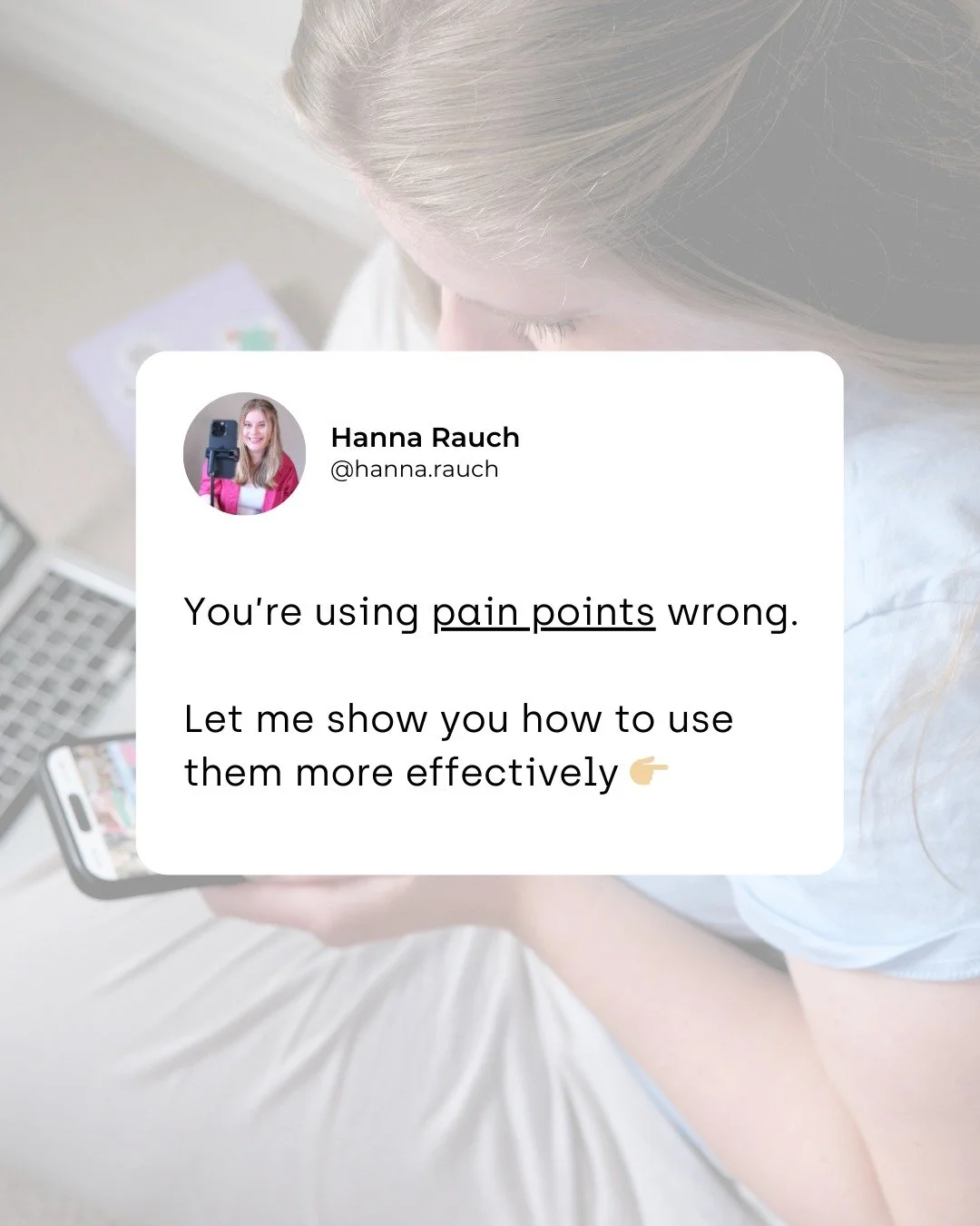 Easy fix, massive difference in results 😌

Instead of talking about the PROBLEM your ideal client has, describe how that problem FEELS to the client. 

Examples: 
❌ &quot;Your website isn't converting.&quot;
✅ &quot;You keep watching potential custo