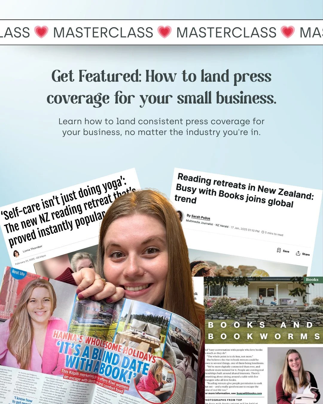 Most businesses think press coverage is reserved for big brands with big budgets. 

I'm here to tell you: any small business can get it. You just need to know HOW.

In the last 18 months, @getbusywithbooks has been featured in the NZ Herald, Stuff, W