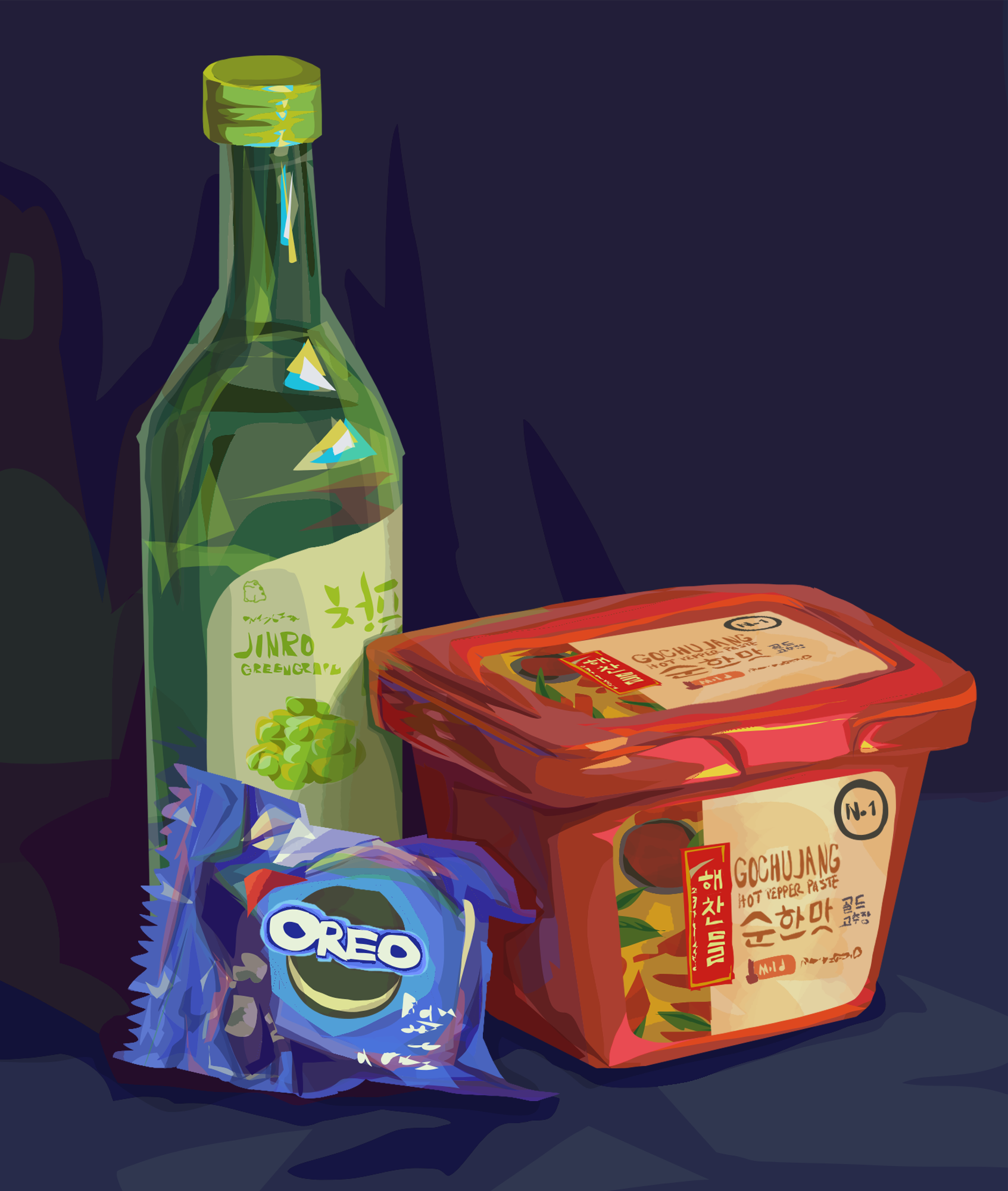 week 3 sean still life soju oreo gochujang.png