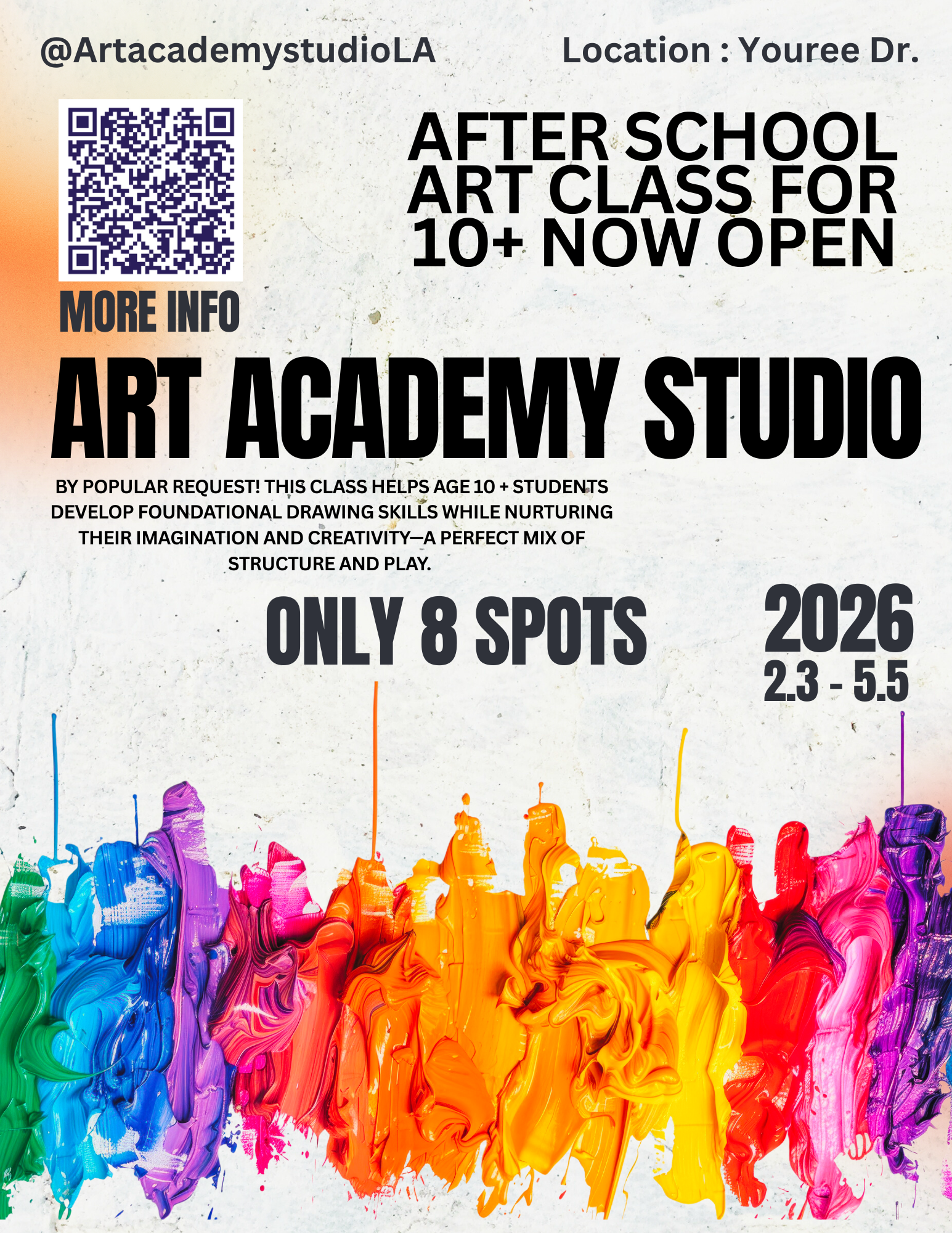 Skill + Imagination class ( age 10 + ) 4:30 - 5:50 Tuesday Sibling Discount