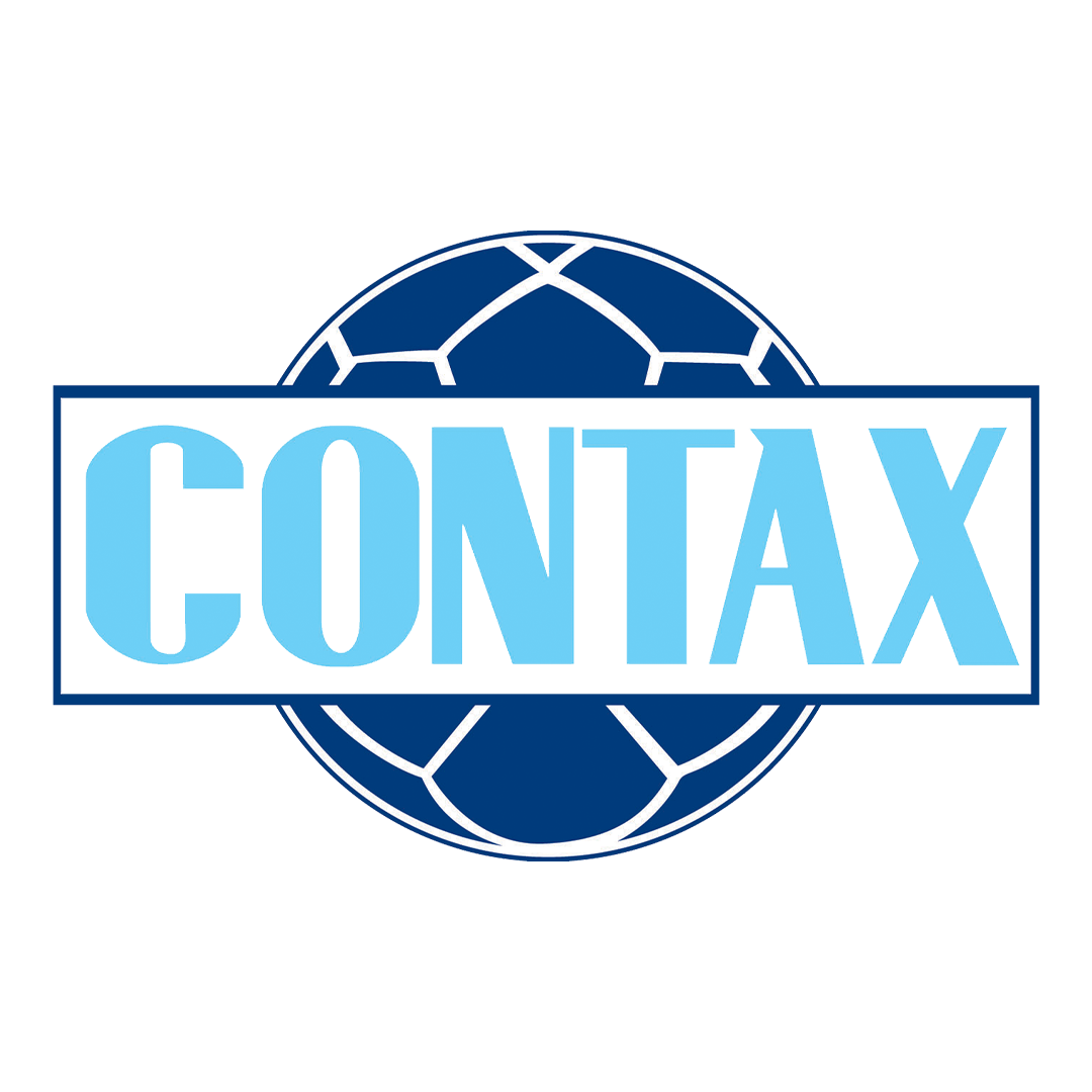 Logo for CONMEX, featuring a stylized soccer ball with a blue banner across it displaying the word 'CONMEX' in light blue letters.