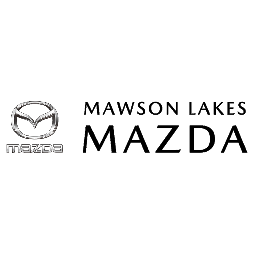 Mazda logo next to the text 'Mawson Lakes Mazda' on a black background.