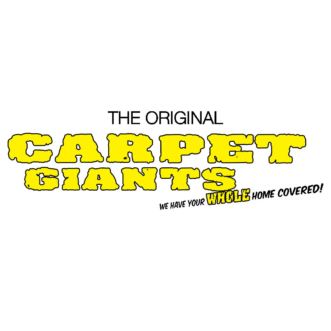 Logo for 'Carpet Giants Whole' with bold yellow text on a black background.