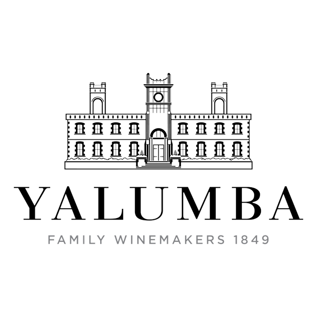 Logo of Yalumba Family Winemakers, featuring a detailed illustration of a historic building with towers, and text indicating the winery's name and establishment year 1849.