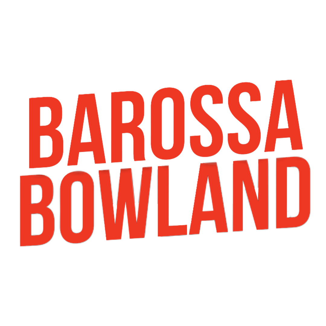 3D red text reading 'Barossa Boweland' with a black background.