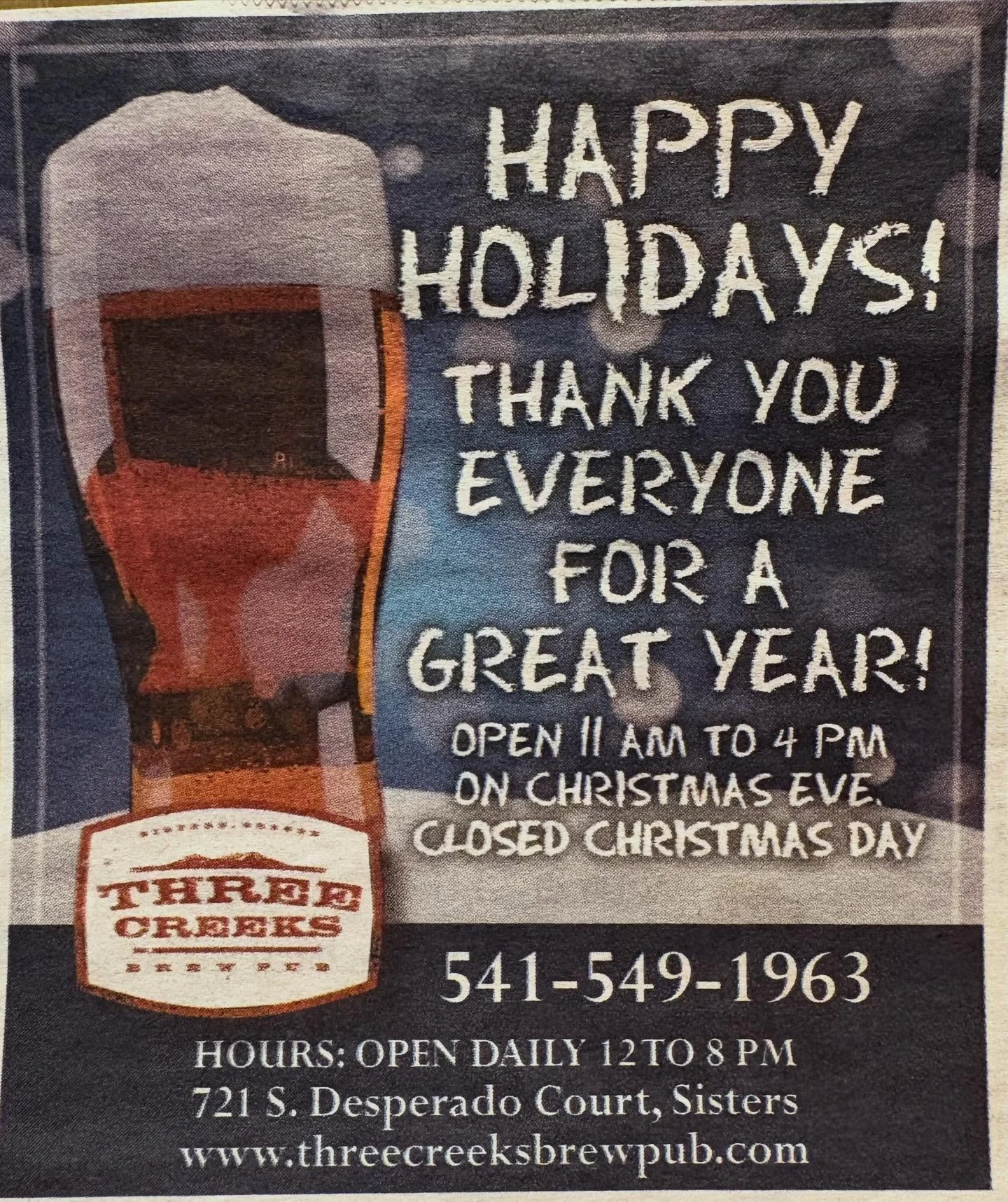 🎄HOLIDAY HOURS 🎄

We will be open 12-4 on Christmas Eve, and will be closed Christmas Day. Wishing you and your loved ones all the best this holiday season! 
Cheers 🍻
