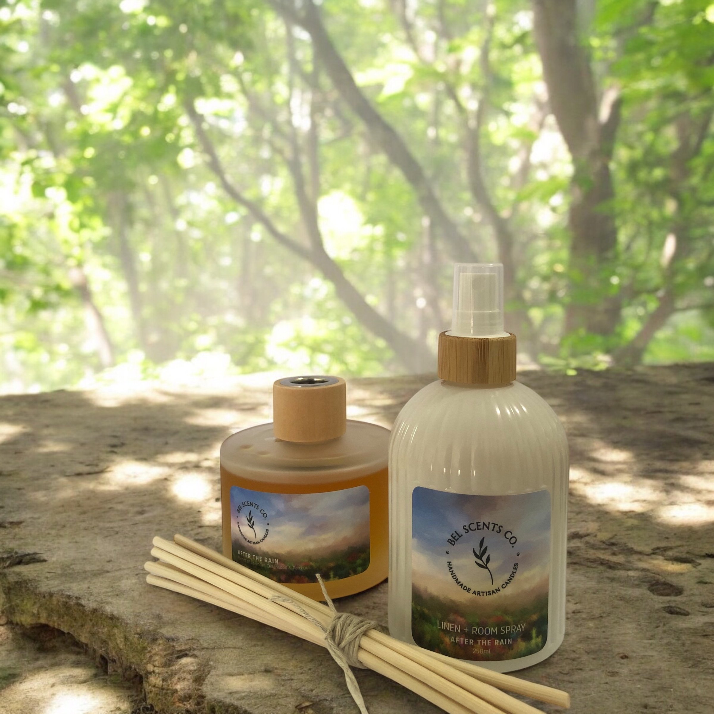 The Fresh fragrance of After the Rain Scented Candles, Reed Diffuser and Room Spray. Featured Hand poured and made from natural ingredients. In beautifully curated home decor products.