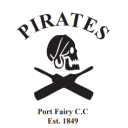 Pirates logo with skull wearing a pirate hat and two crossed swords underneath, labeled with 'Port Fairy C.C'.