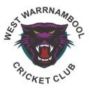 West Warrnambool Cricket Club logo featuring a fierce black panther head with purple accents and teal eyes.