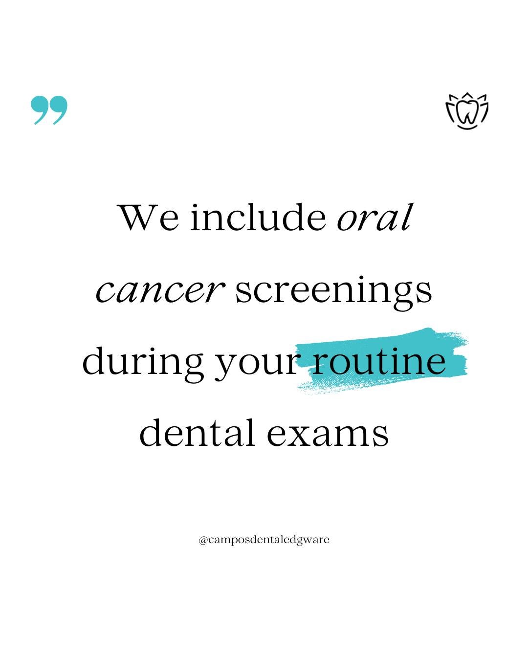 This quick, non-invasive check helps detect early signs of oral cancer, which can be crucial for effective treatment.

Why It Matters:

&bull; Early Detection Saves Lives: Oral cancer is more treatable when caught early.
&bull; Quick and Painless: Th