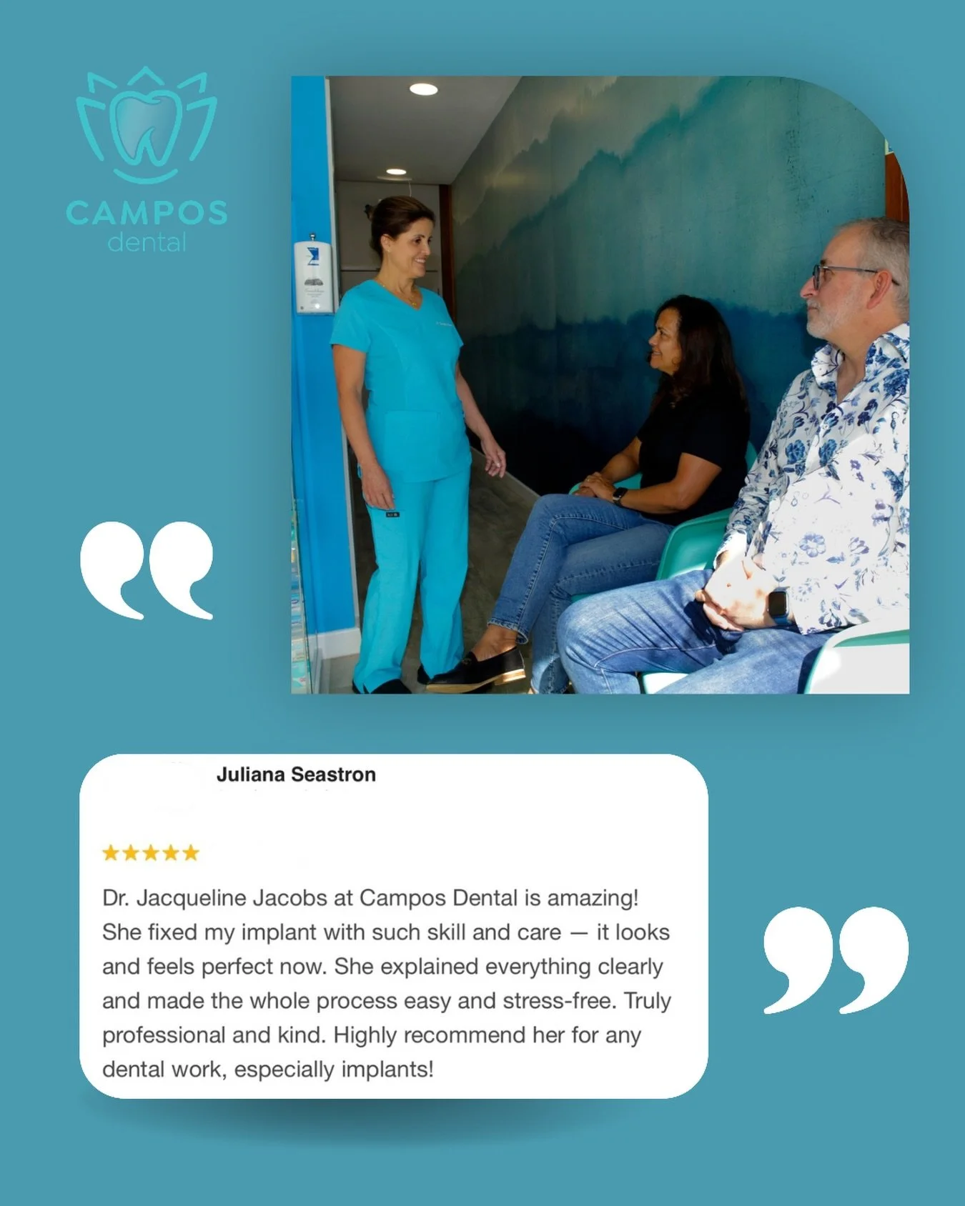 &ldquo;It looks and feels perfect now.&rdquo; 🌟

That&rsquo;s the standard Dr. Jacqueline Jacobs strives for with every patient. Whether it&rsquo;s a complex implant or a routine check-up, skill and care go hand-in-hand here at Campos Dental.

We be