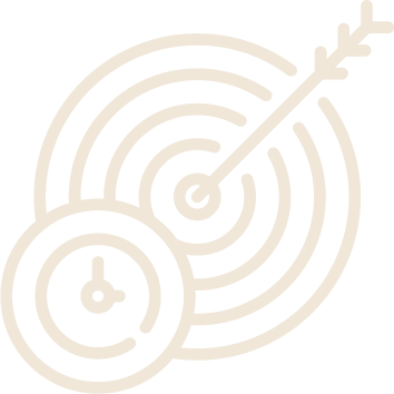 Target with an arrow hitting the bullseye and a clock.