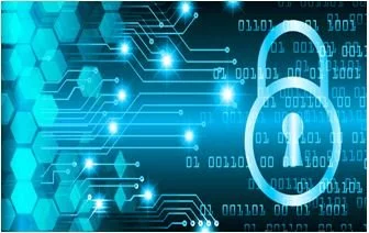 Digital illustration of a padlock symbol with binary code and circuitry background.