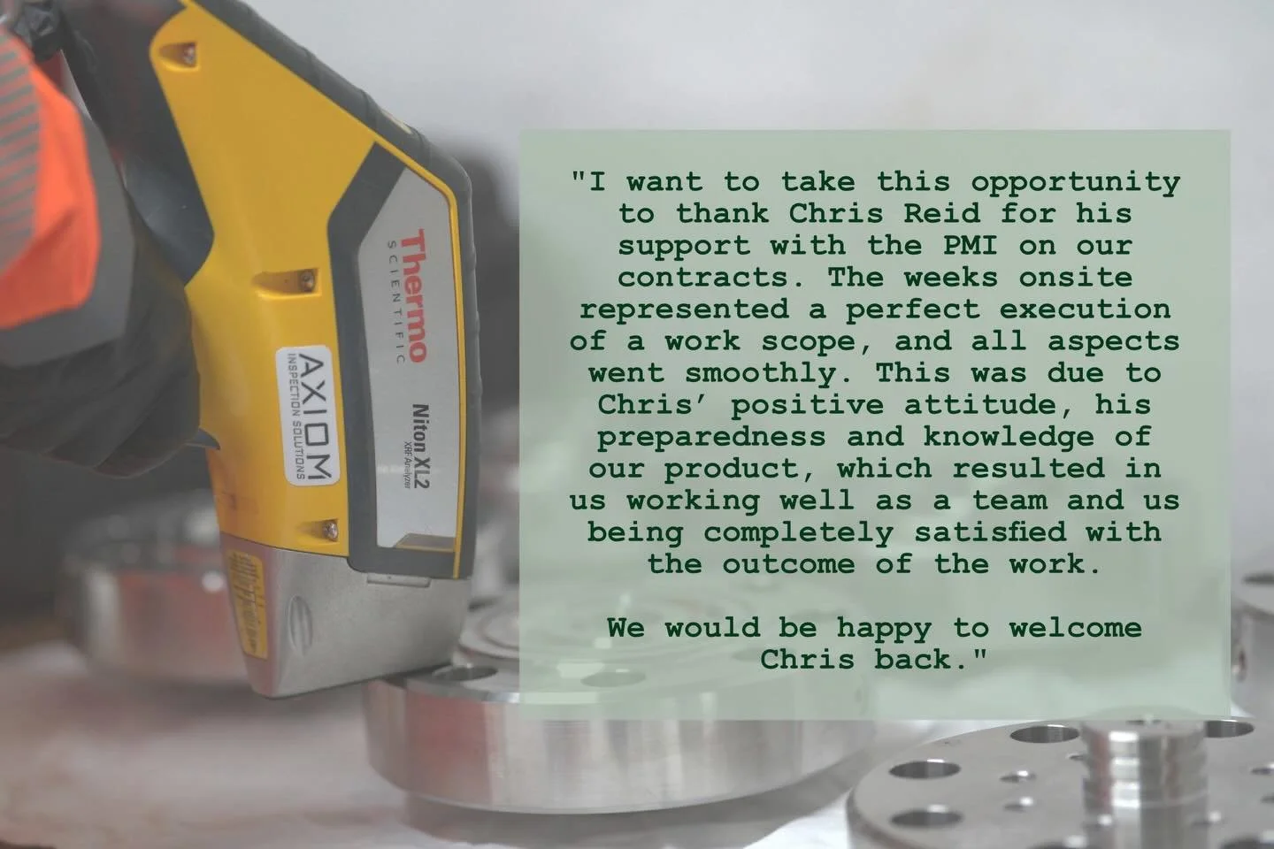 Technician Spotlight on a Monday morning: Chris Reid&nbsp;💡🔍 

Chris has been on site for several weeks delivering a PMI scope and clearly left a strong impression, both technically and professionally.

As our appointed Radiation Protection Supervi