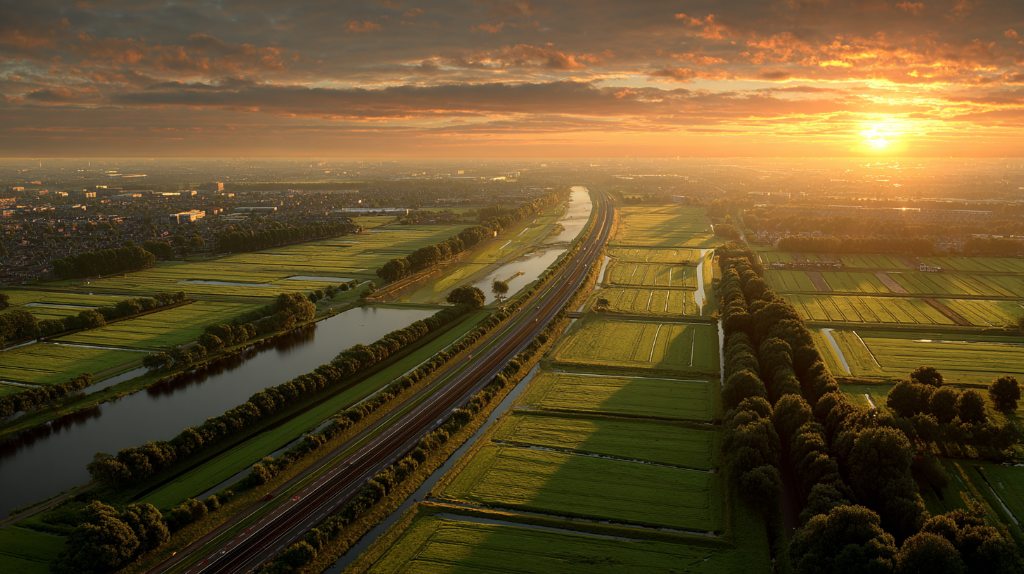 Twee mensen spelen een bordspel tussen industriële iconen en windmolens, met miniatuurauto's en drankjes op de grond.