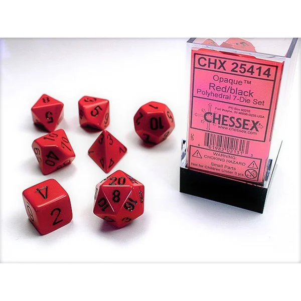 Chessex Opaque Polyhedral 7 Dice Set - Red/Black