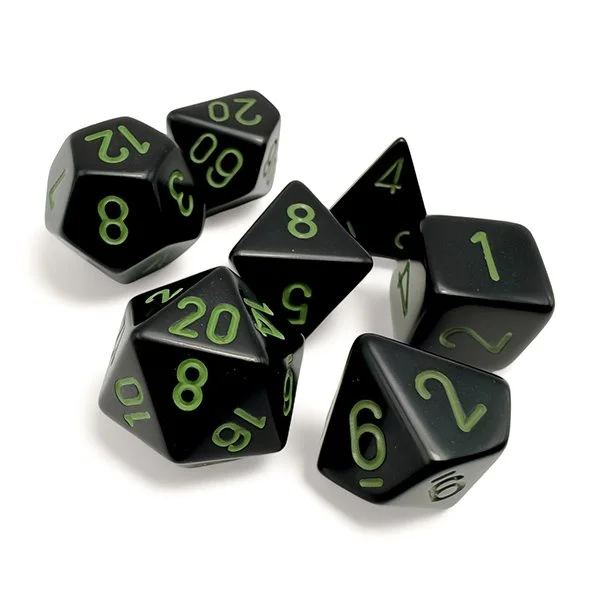 Chessex Opaque Polyhedral 7 Dice Set - Black/Green
