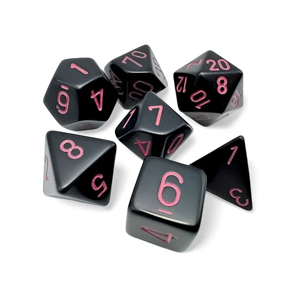 Chessex Opaque Polyhedral 7 Dice Set - Black/Pink