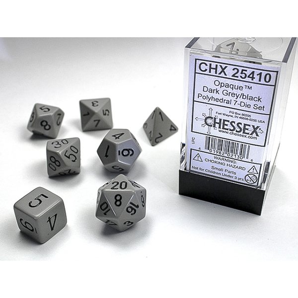 Chessex Opaque Polyhedral 7 Dice Set - Dark Grey/Black