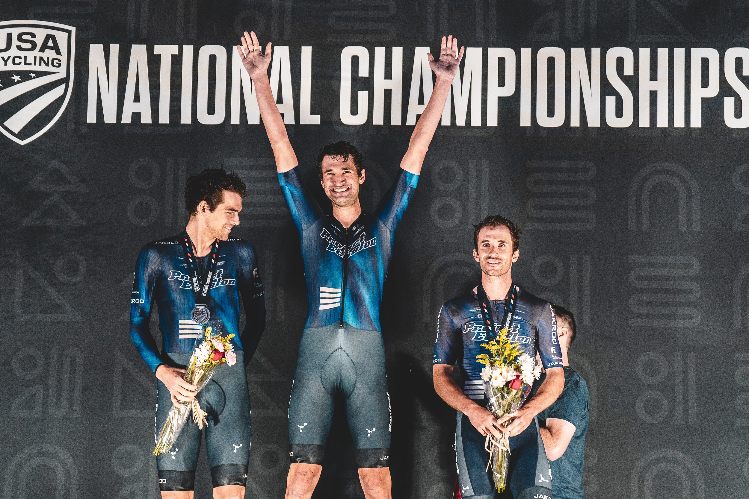 Project Echelon Sweeps the Podium in the Elite Men’s Criterium at the 2024 USA Cycling Pro Road National Championships.
