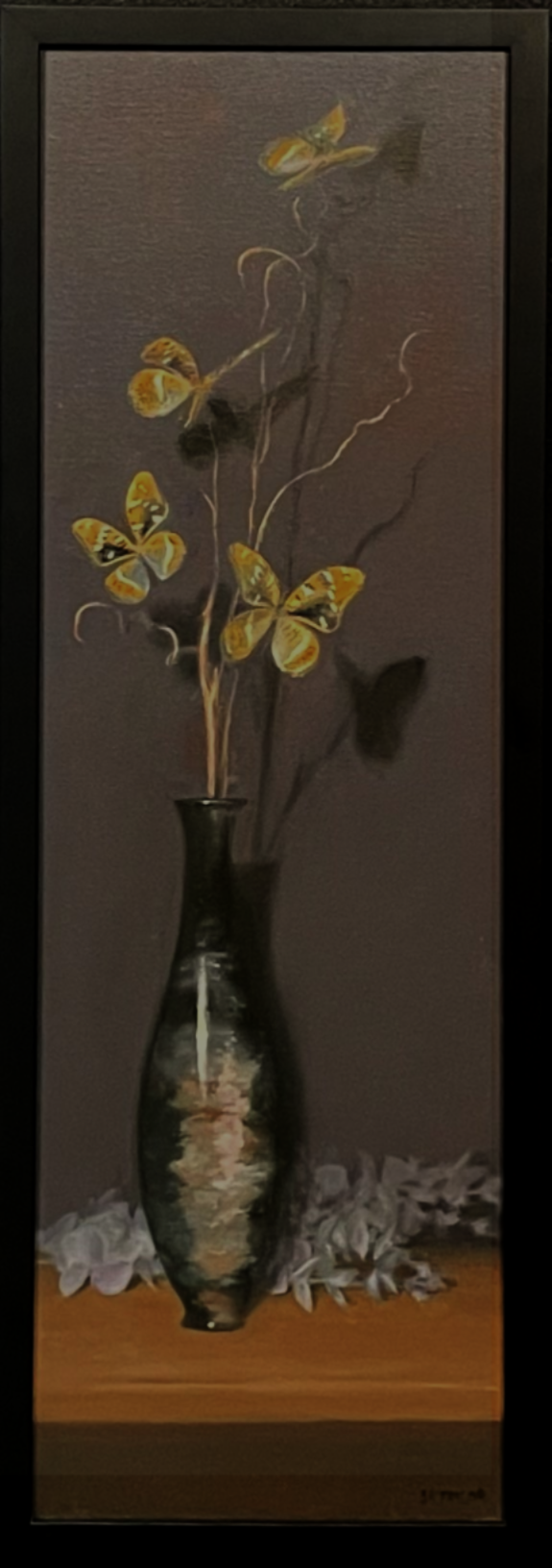 Marble Vase and Butterflies | oil on canvas | 13 x 33 (framed) | SOLD