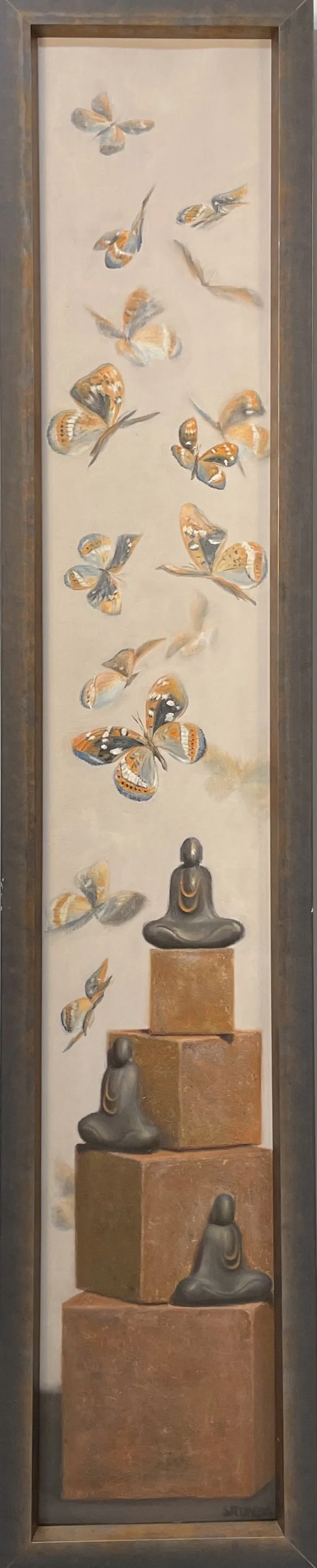 Buddhas with Butterflies | oil on canvas | 11 x 51 (framed) | SOLD