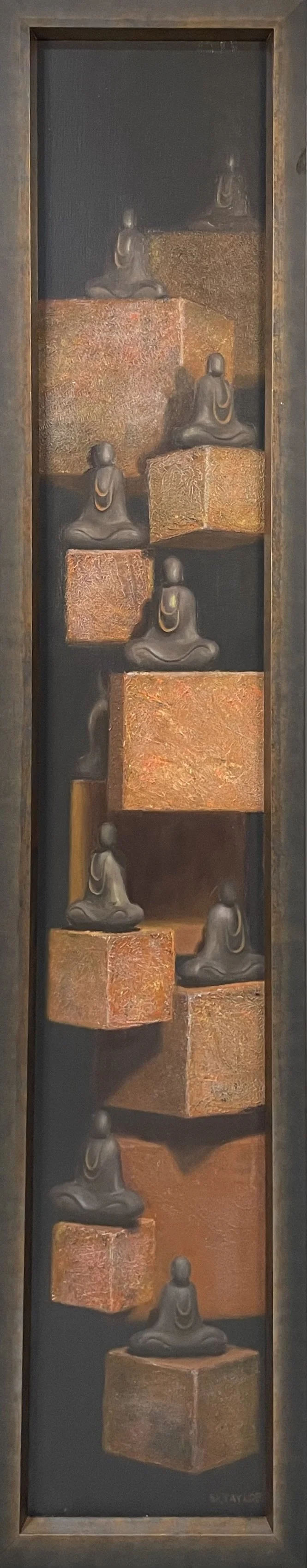 Floating Buddhas | oil on canvas | 11 x 51 (framed) | SOLD