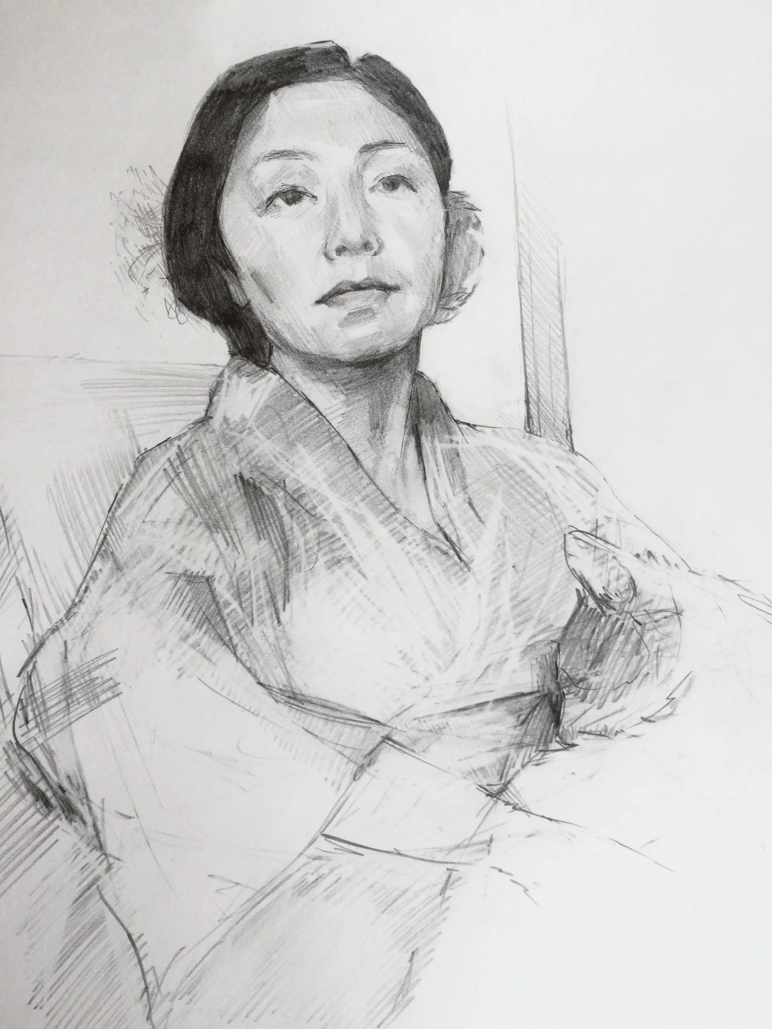 Sketch of Komachi [20min pose], pencil on paper, 2021