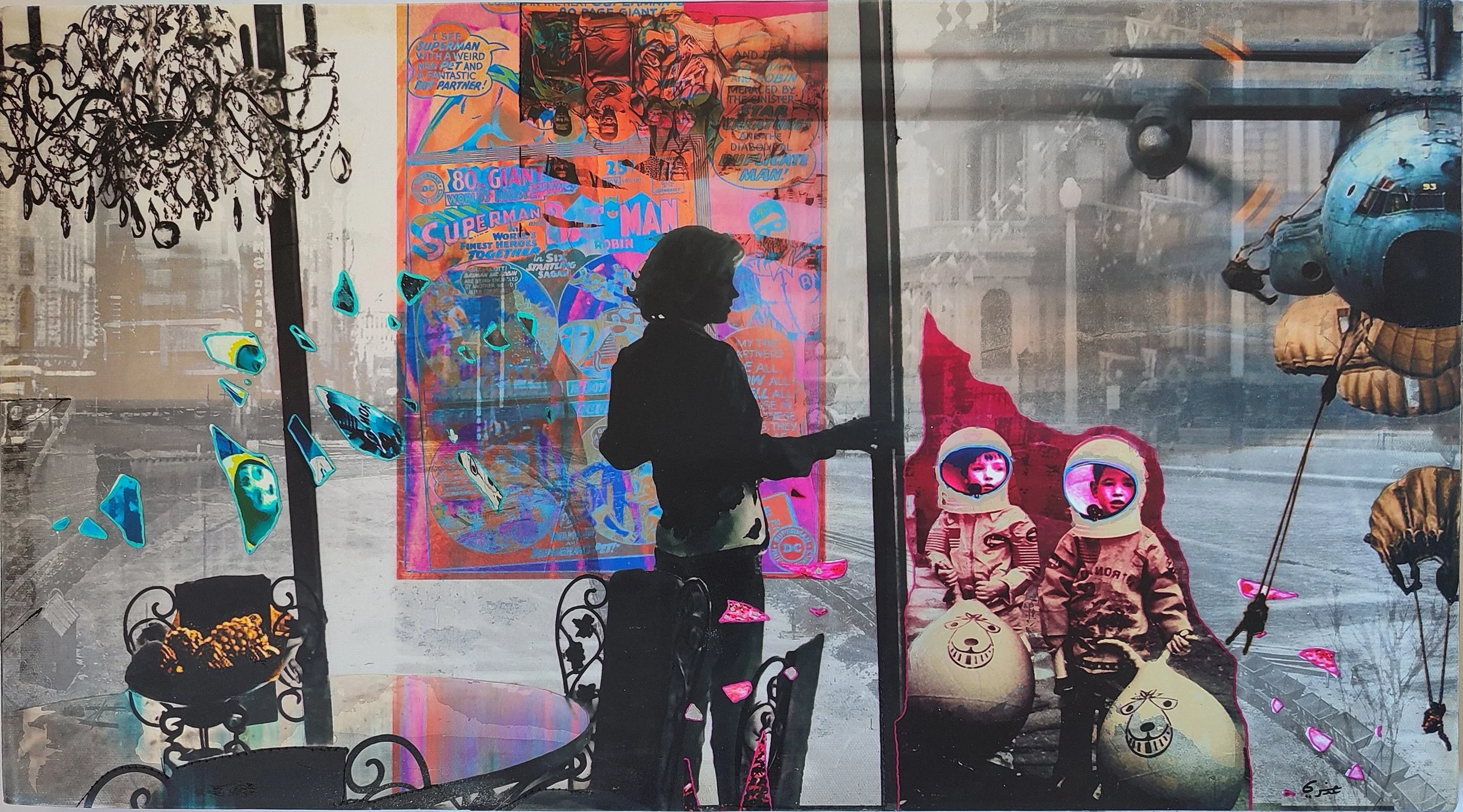 "Gimme Gimme", 60x33cm, Mixed media on canvas.