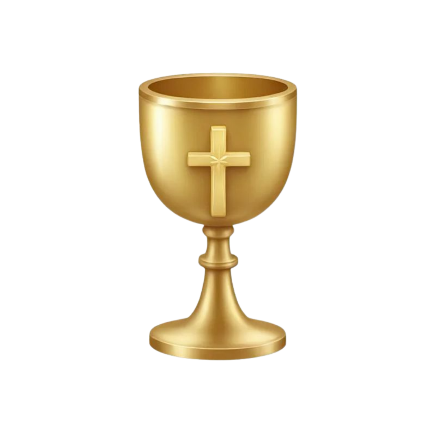 Calice en or avec une croix sur la face, utilisé dans la communion chrétienne.
