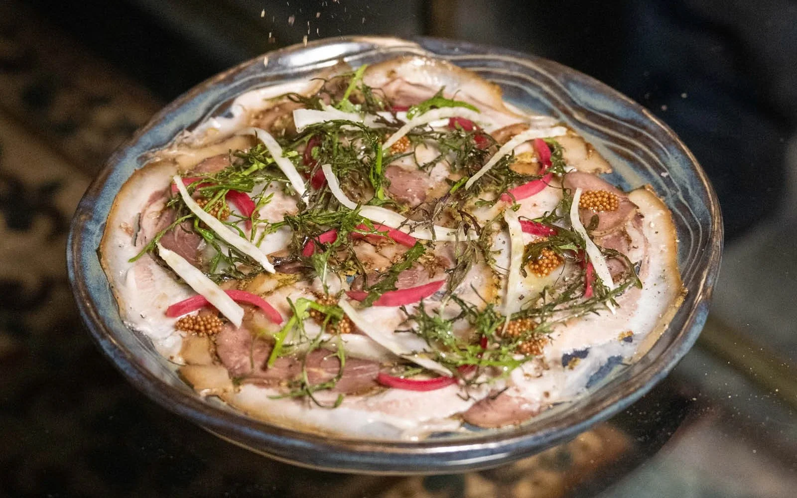  Porchetta Di Testa, Shaved Fennel, Mustard Frill, Pickled Red Onion, Mustard Seed, Smoked Sea Salt 