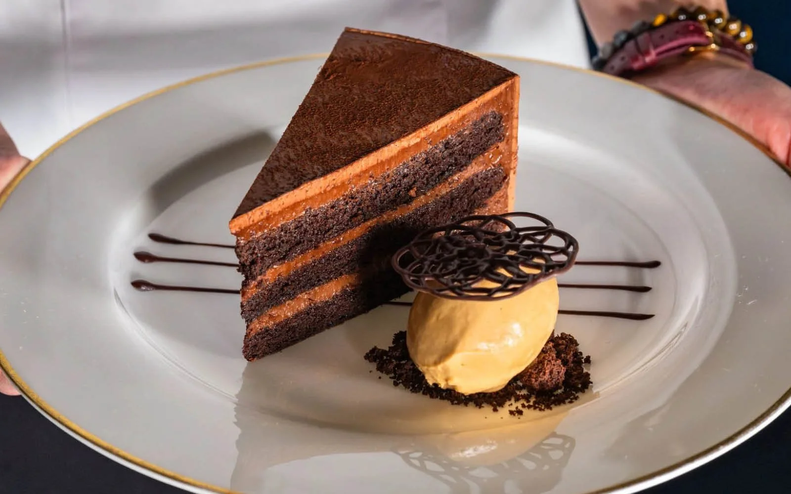  Chocolate Sponge Cake, Chocolate Crémeux, Chocolate Buttercream, Espresso Ice Cream 