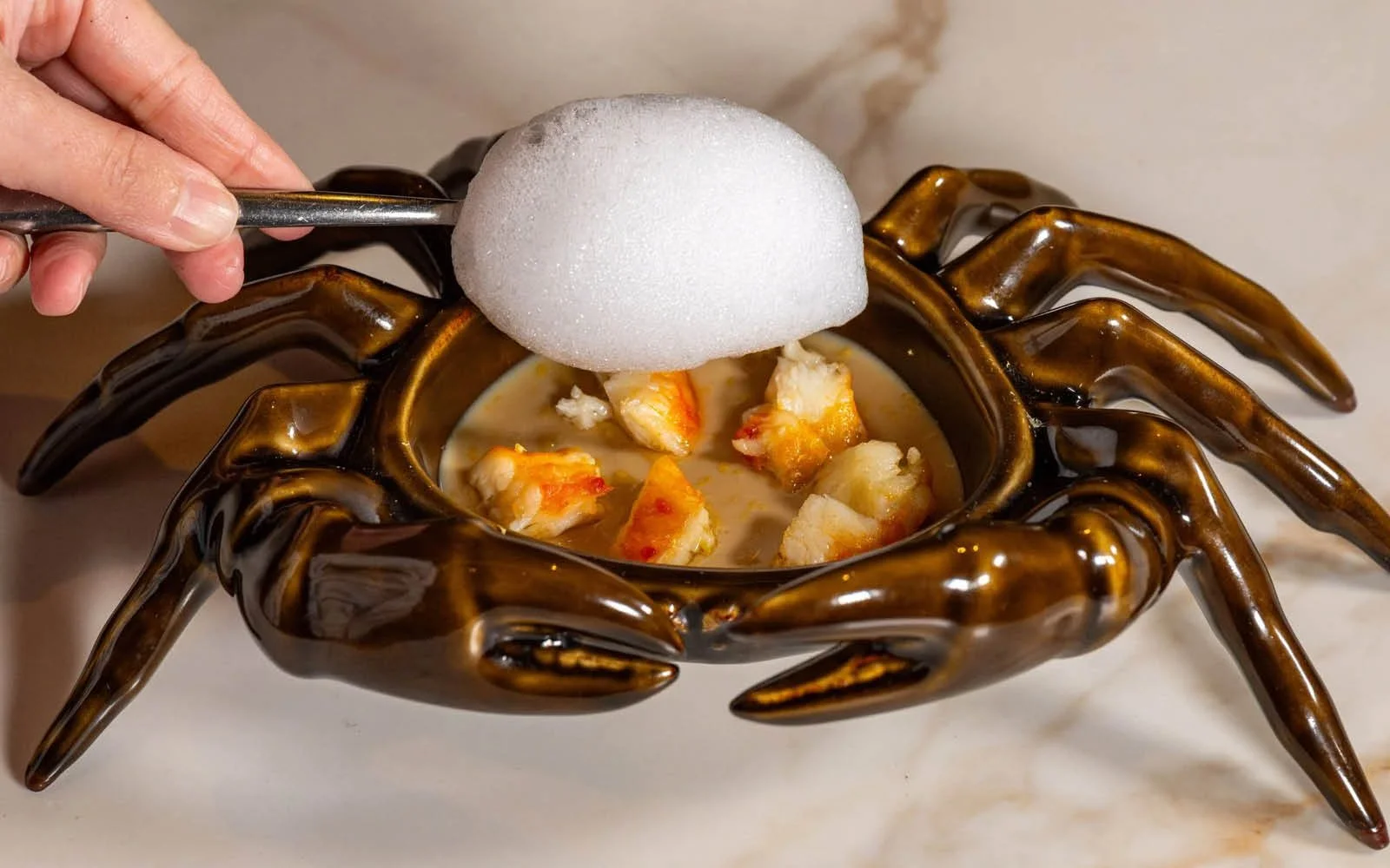  Chawamushi, King Crab, Kombu, Beach and Oyster Mushrooms, Lemon Foam 