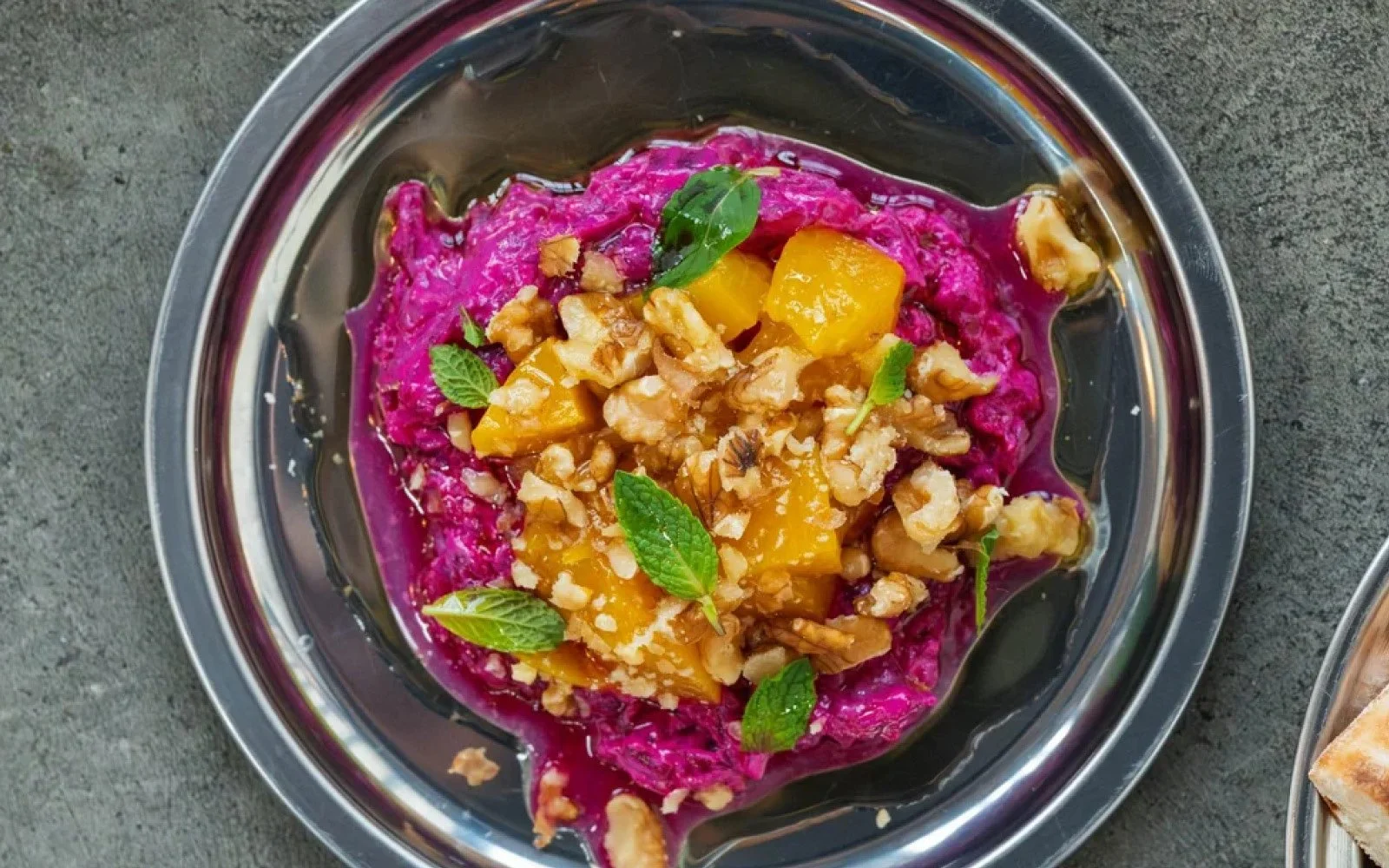  Pink Sultan, Peach Compote, Lemon, Walnuts 