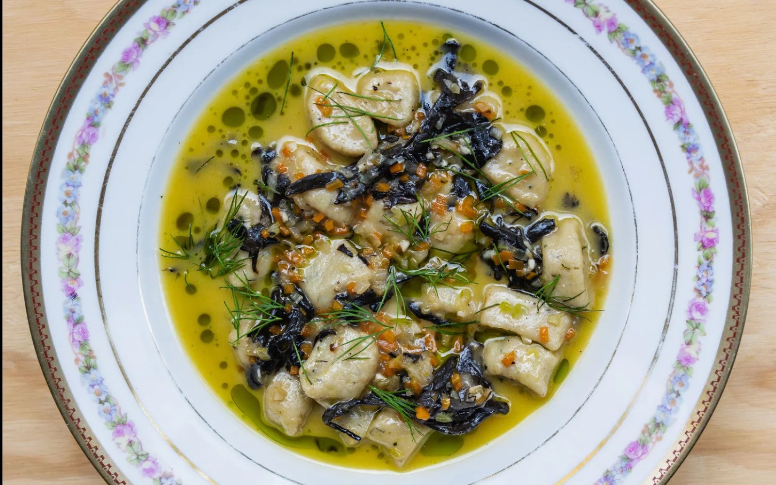  Dolmades, Garlic-Ginger Sofrito, Kombu Stock, Tahini Sauce, Sesame, Scallions, Mint 
