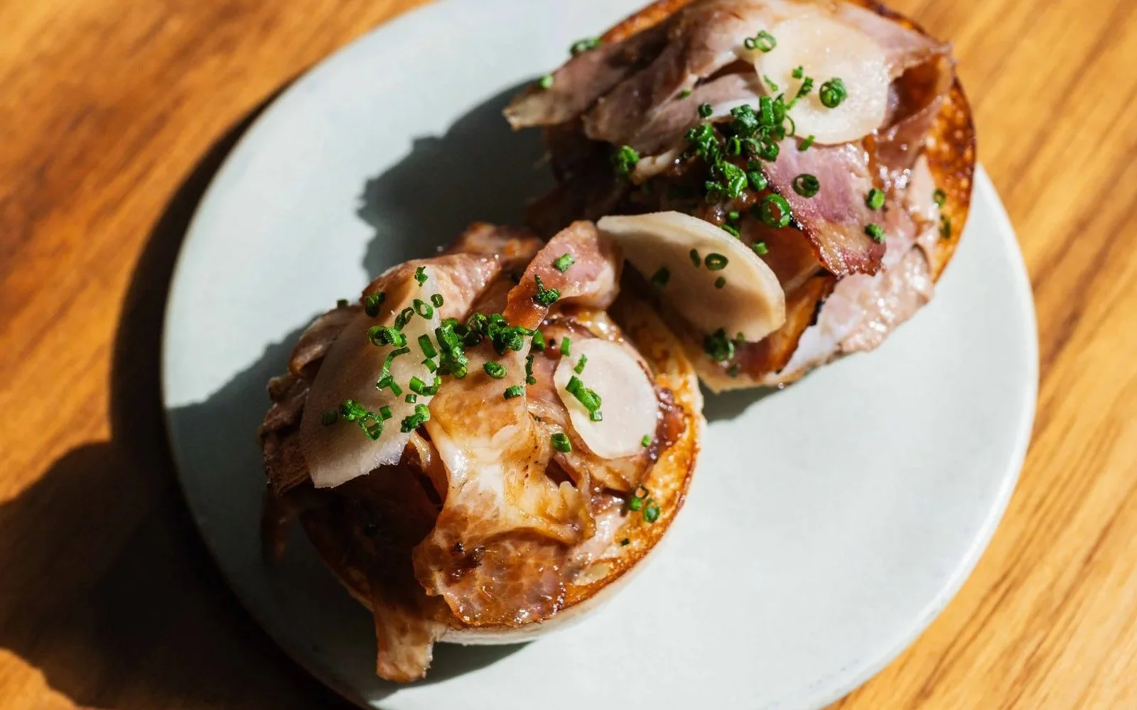  Golden Coin: Char Siu Coppa, Ginger-Scallion Chicken Liver Mousse, Pickled Young Ginger, Chives, Housemade Bao 