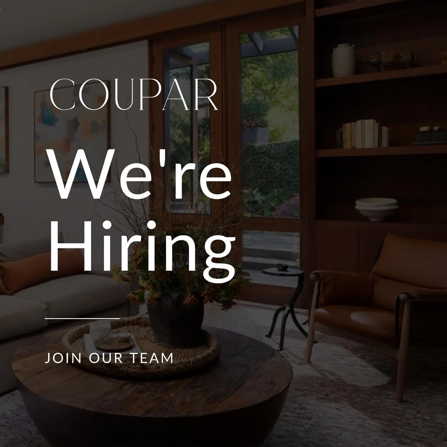 We&rsquo;re hiring a Design Assistant 🎉🎉🎉
If you&rsquo;re detail-oriented, creative, and excited to work with a collaborative design team, we&rsquo;d love to hear from you!

Email us directly at jobs@couparconsulting.com