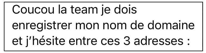 French text in a box discussing domain name registration