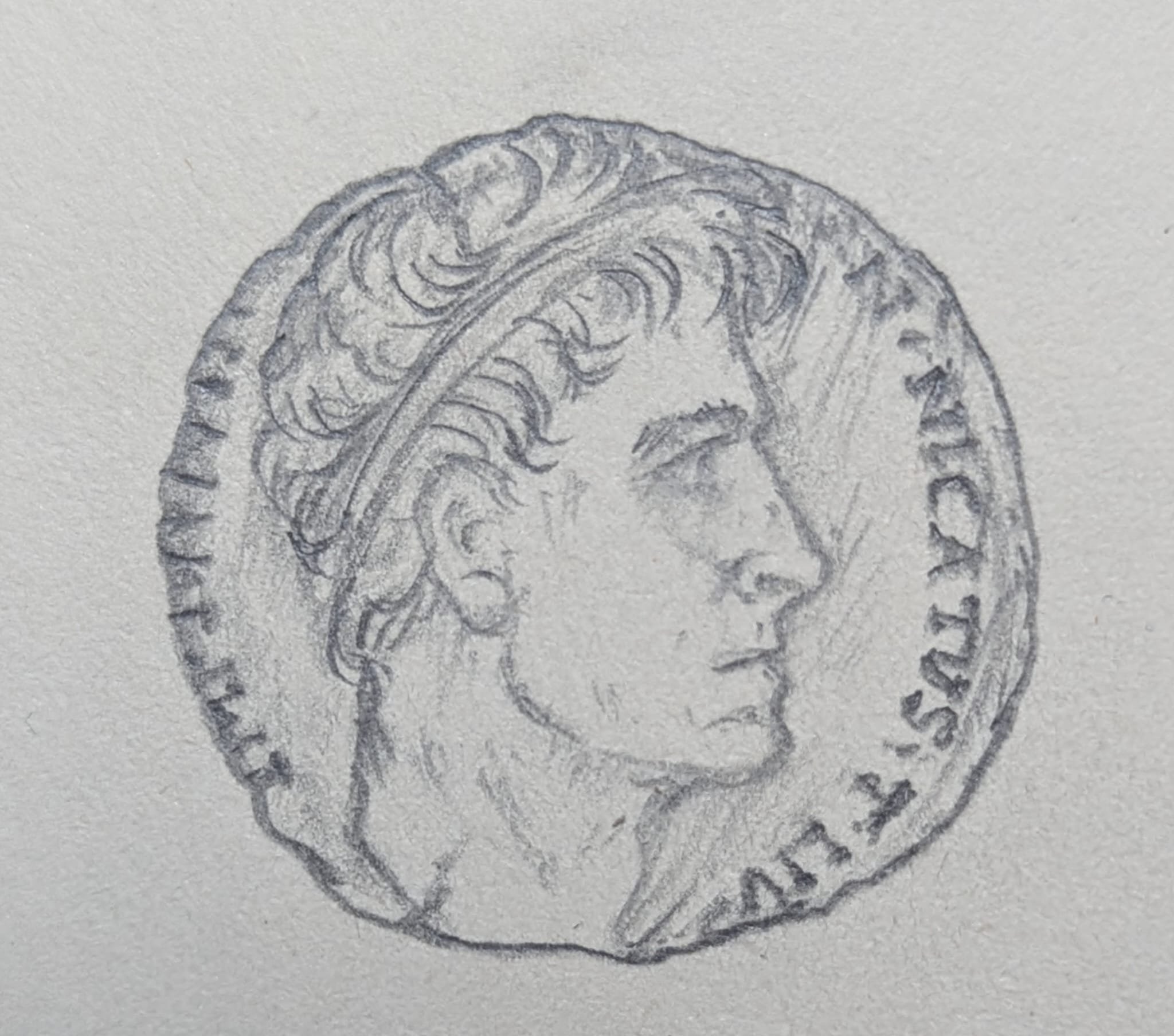 A coin of the emperor of a state in my worldbuilding. My love of ancient coins often spills over into my art.
