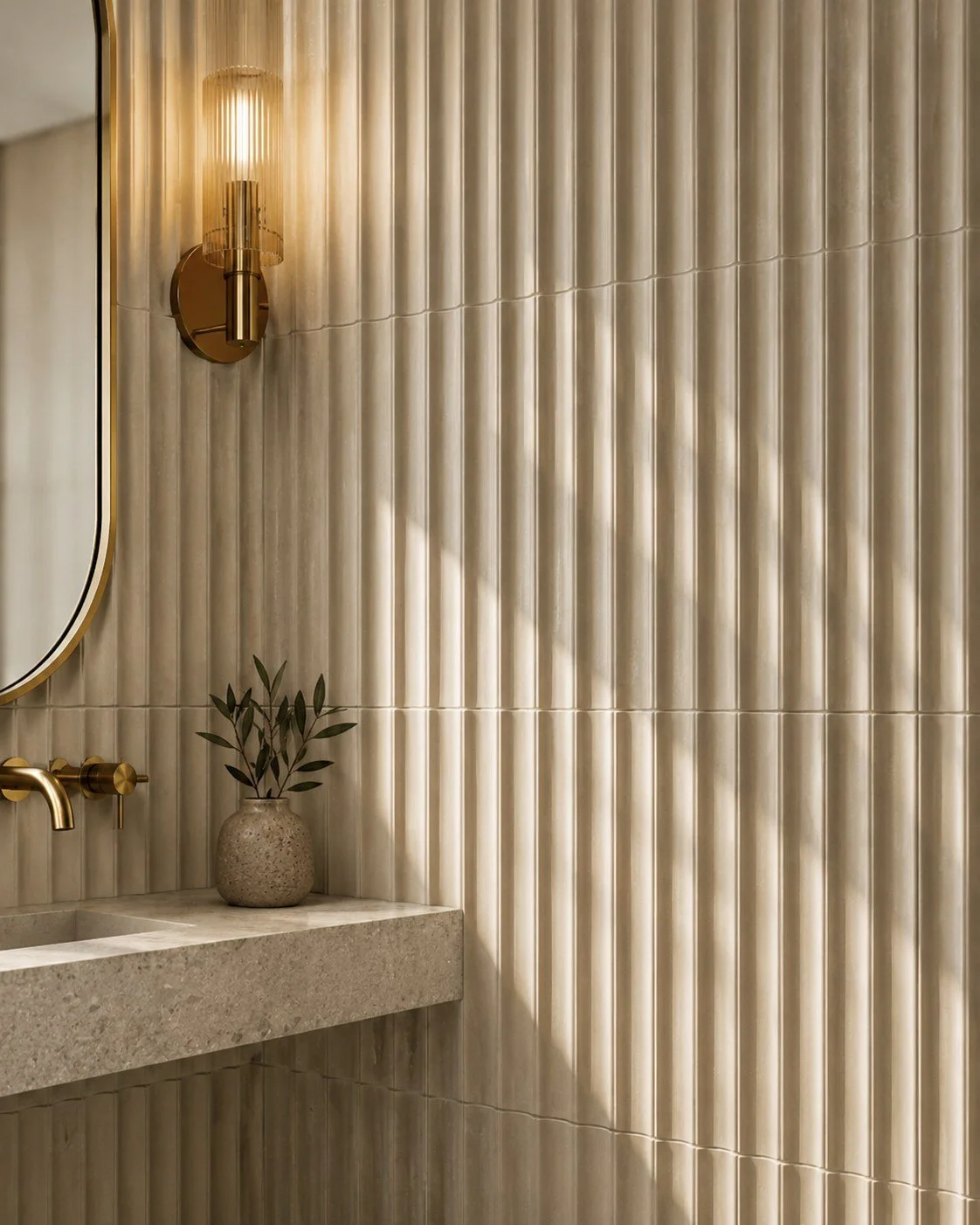 The newest way to add drama to a room? Texture you can feel. ✋

Fluted, ribbed, and sculpted tiles are having a real moment &mdash; surfaces that catch the light and throw soft shadows, adding depth and architecture to a wall without a drop of bold c