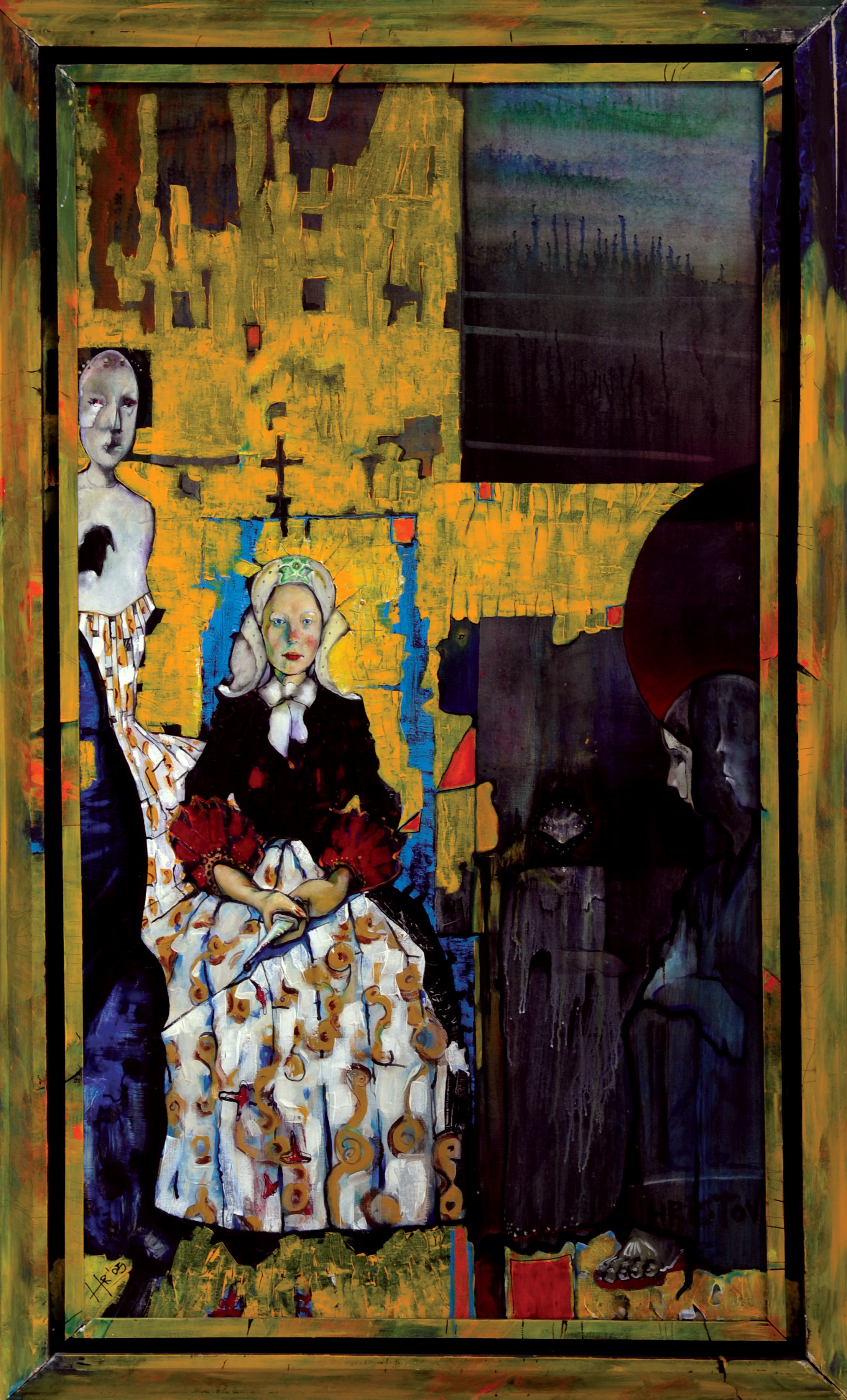 Lucy's Clan, 126 x 206cm, acrylic, oil, marker, and charcoal on canvas, Year 2003